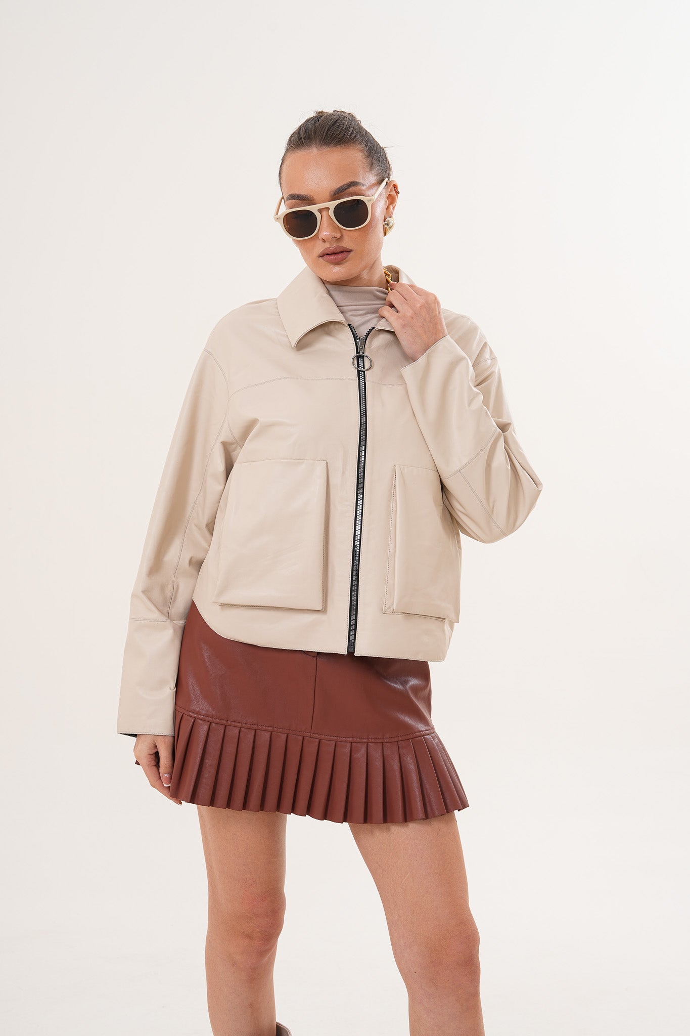 The Elvoria Reversible Beige Leather Jacket - Vinci Leather