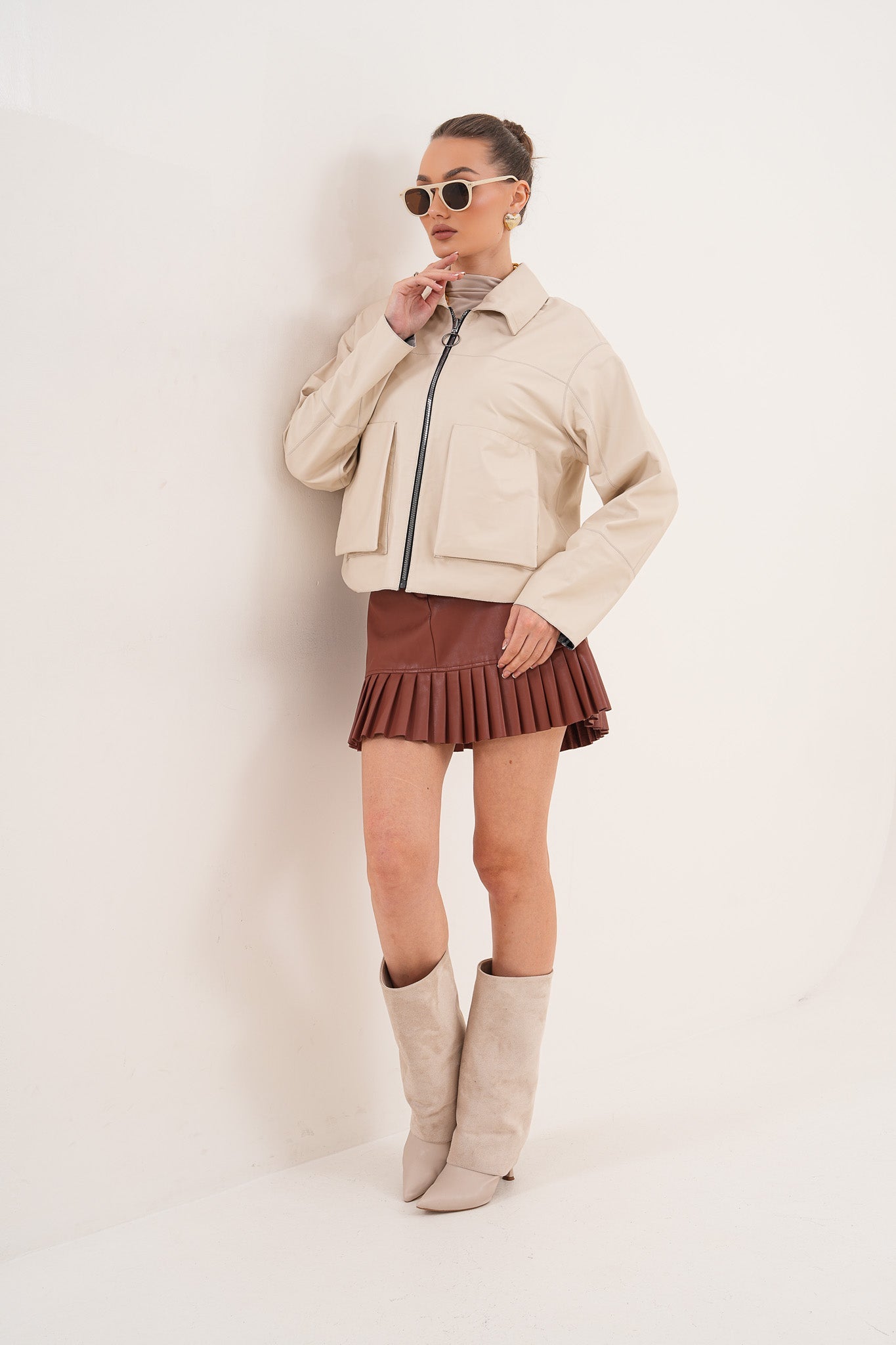 The Elvoria Reversible Beige Leather Jacket - Vinci Leather