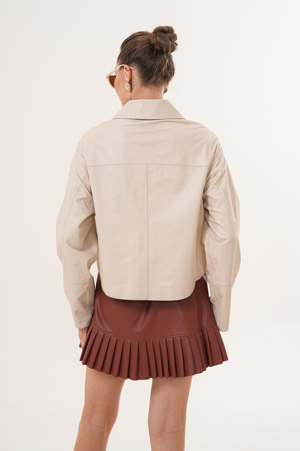 The Elvoria Reversible Beige Leather Jacket - Vinci Leather