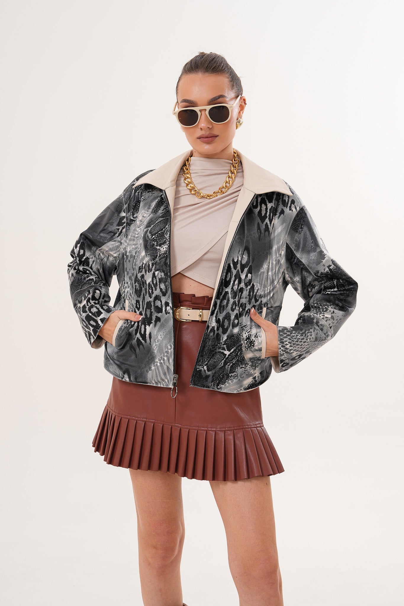 The Elvoria Reversible Beige Leather Jacket - Vinci Leather