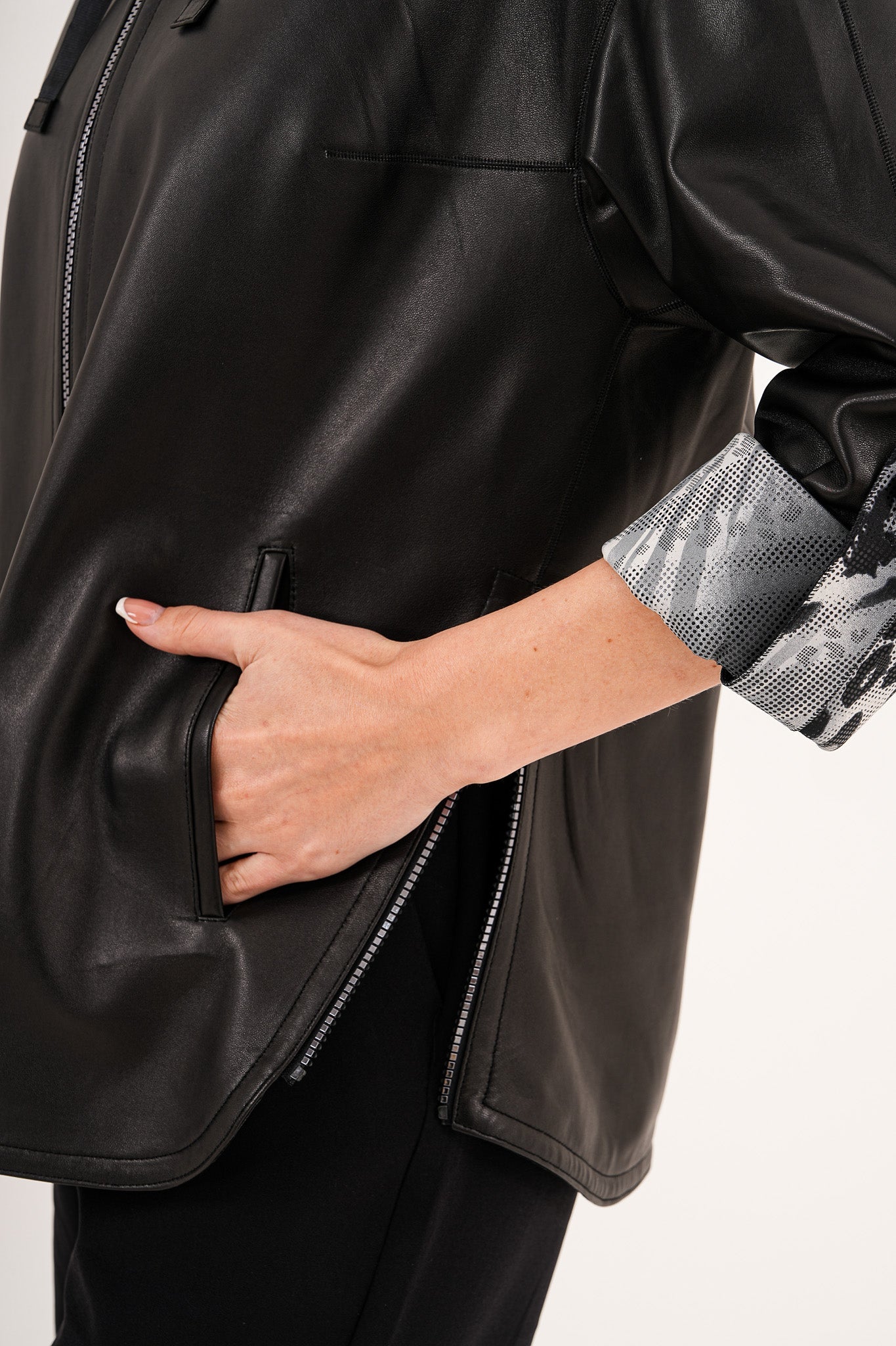 The Nyxara Reversible Hooded Black Leather Jacket - Vinci Leather