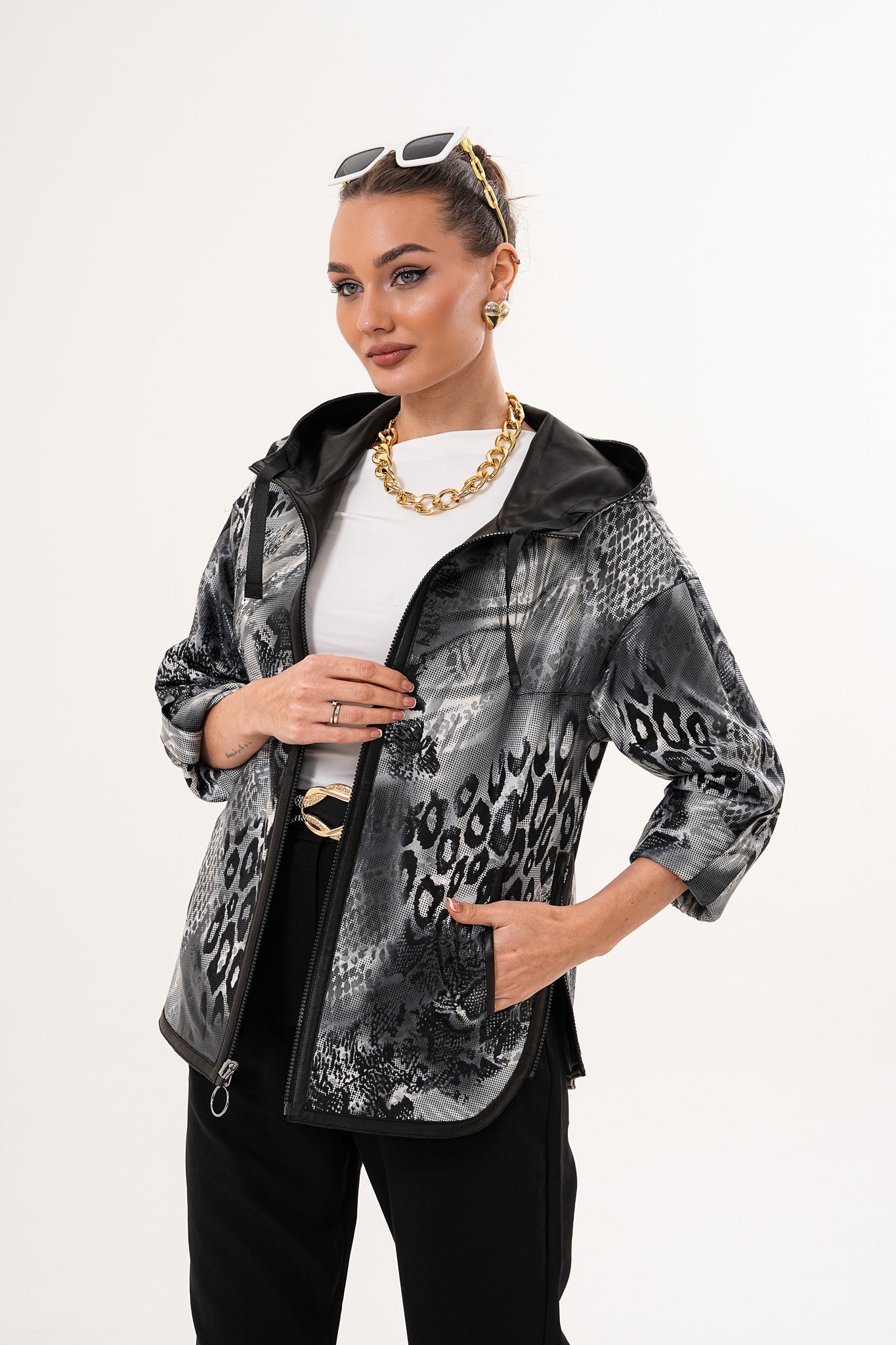 The Nyxara Reversible Hooded Black Leather Jacket - Vinci Leather