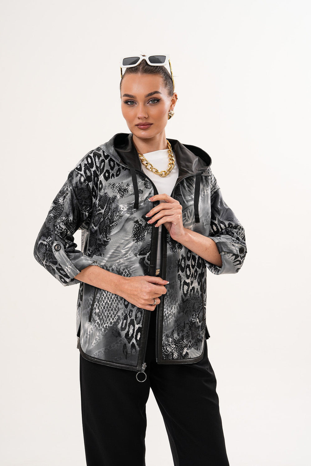 The Nyxara Reversible Hooded Black Leather Jacket - Vinci Leather