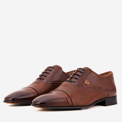 The Rockwell Handmade Tan Leather Cap Toe Oxford Shoe - Vinci Leather
