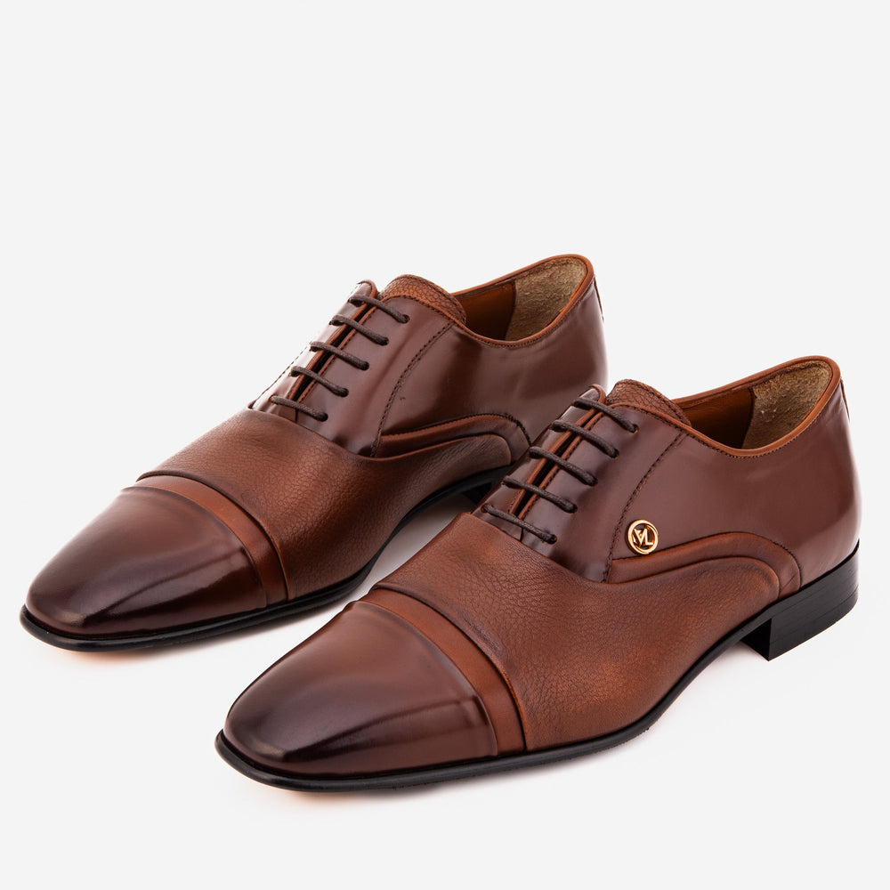 The Rockwell Handmade Tan Leather Cap Toe Oxford Shoe - Vinci Leather