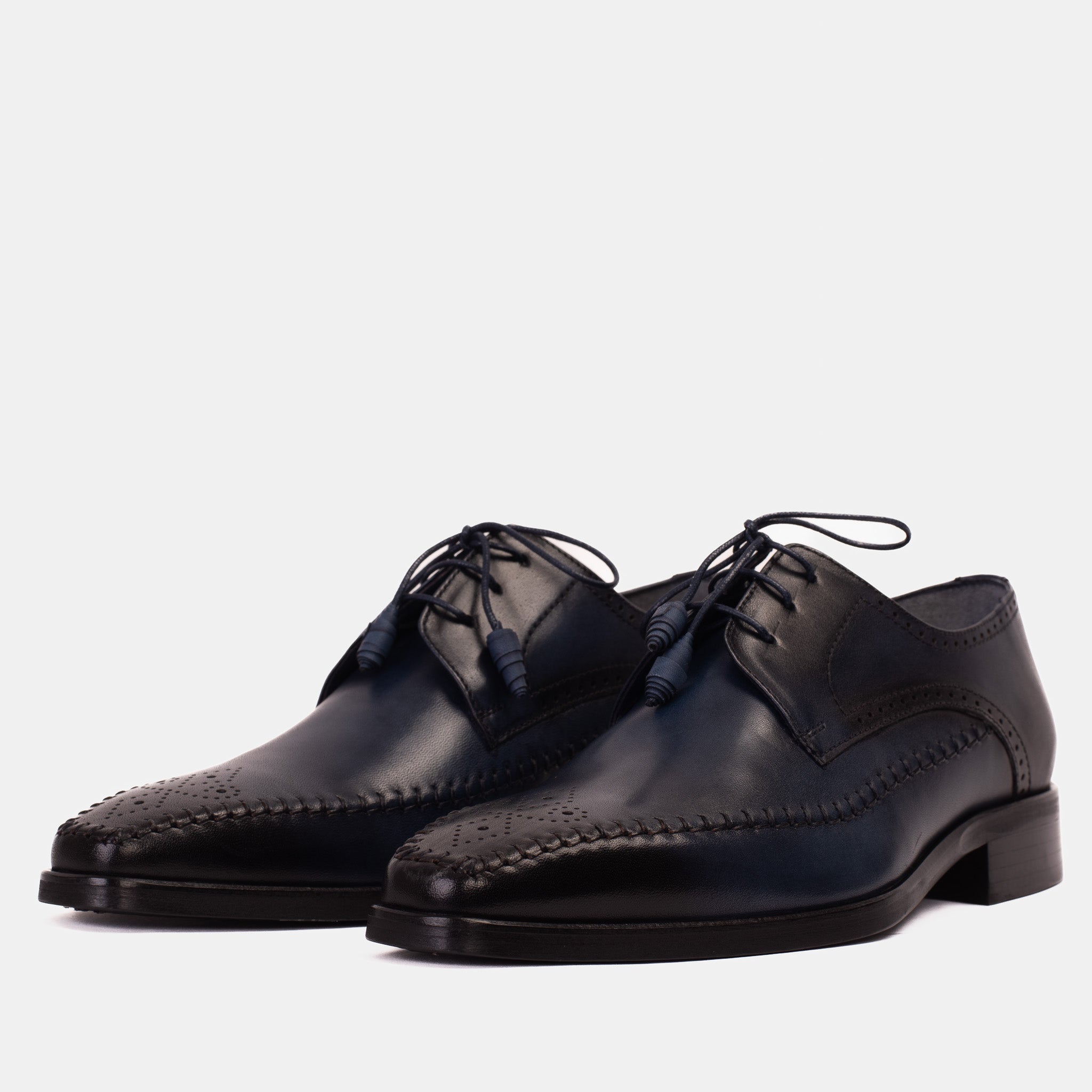 The Moon Navy Blue Leather Derby  Shoe - Vinci Leather