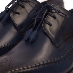 The Moon Navy Blue Leather Derby  Shoe - Vinci Leather