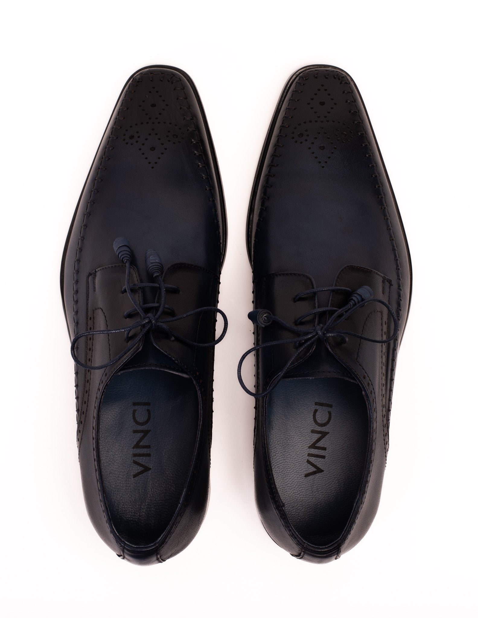 The Moon Navy Blue Leather Derby  Shoe - Vinci Leather