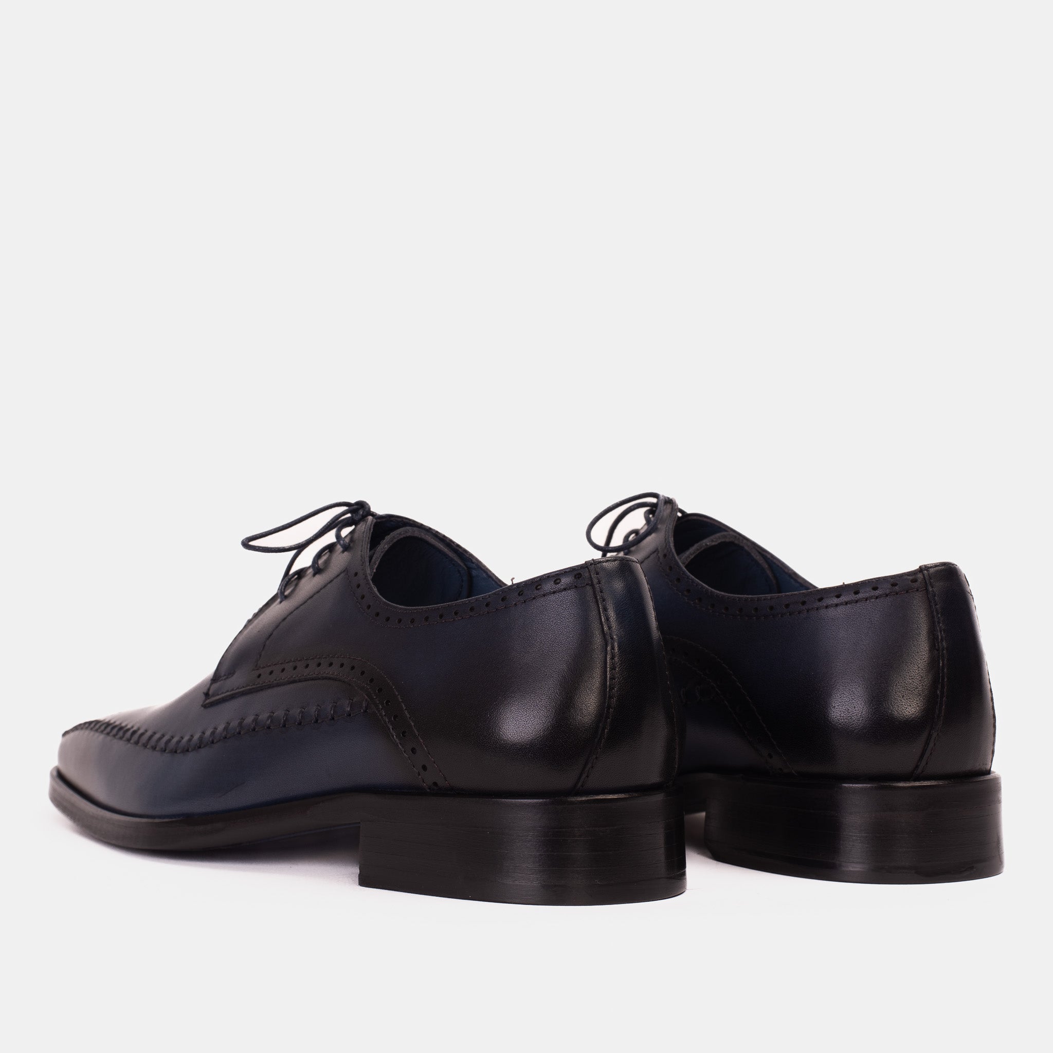 The Moon Navy Blue Leather Derby  Shoe - Vinci Leather