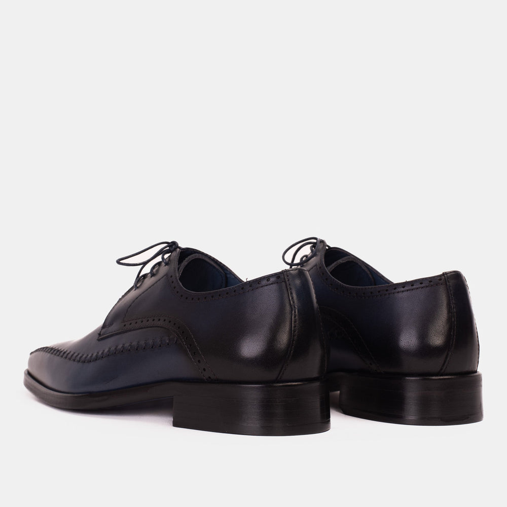 The Moon Navy Blue Leather Derby  Shoe - Vinci Leather