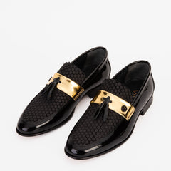 The Imperial Black Gold Leather Dress Shoe - Vinci Leather