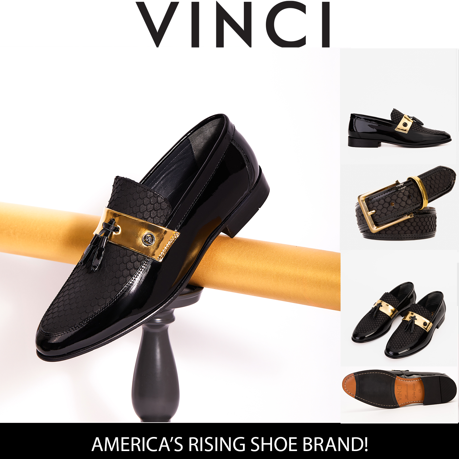 The Imperial Black Gold Leather Dress Shoe - Vinci Leather
