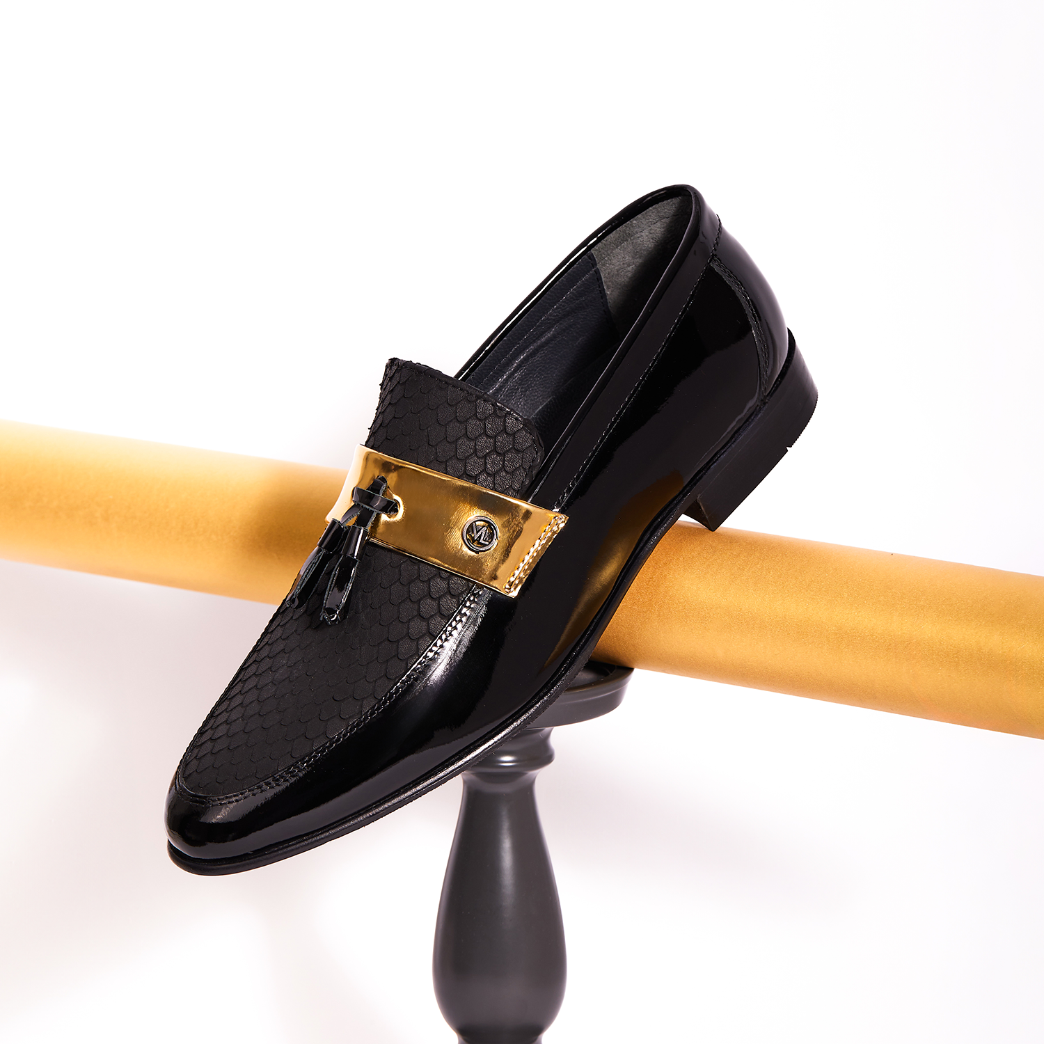 The Imperial Black Gold Leather Dress Shoe - Vinci Leather