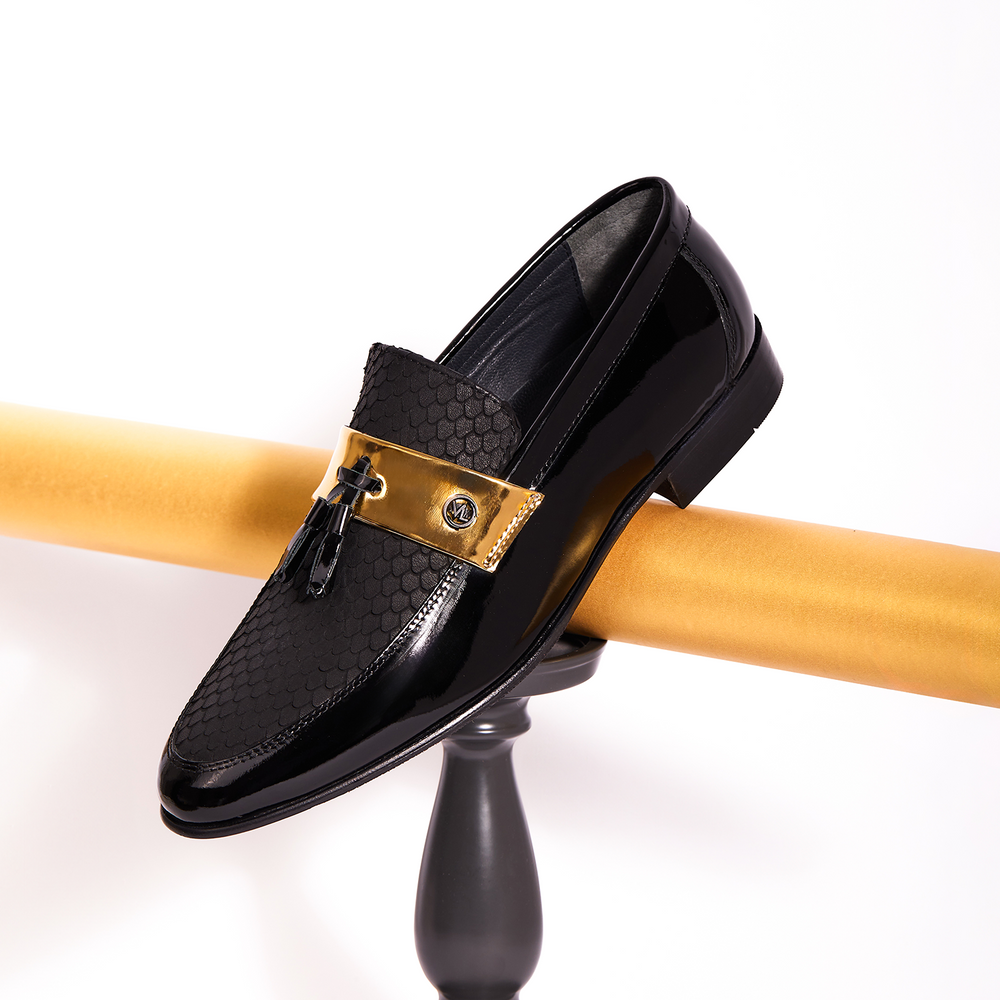 The Imperial Black Gold Leather Dress Shoe - Vinci Leather