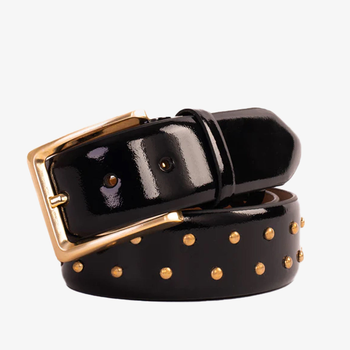 The Jupiter Black Patent Spike Leather Belt - Vinci Leather