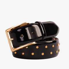 The Jupiter Black Patent Spike Leather Belt - Vinci Leather
