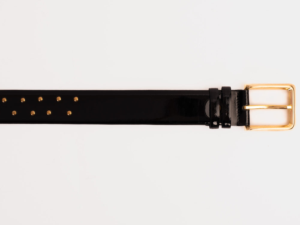The Jupiter Black Patent Spike Leather Belt - Vinci Leather