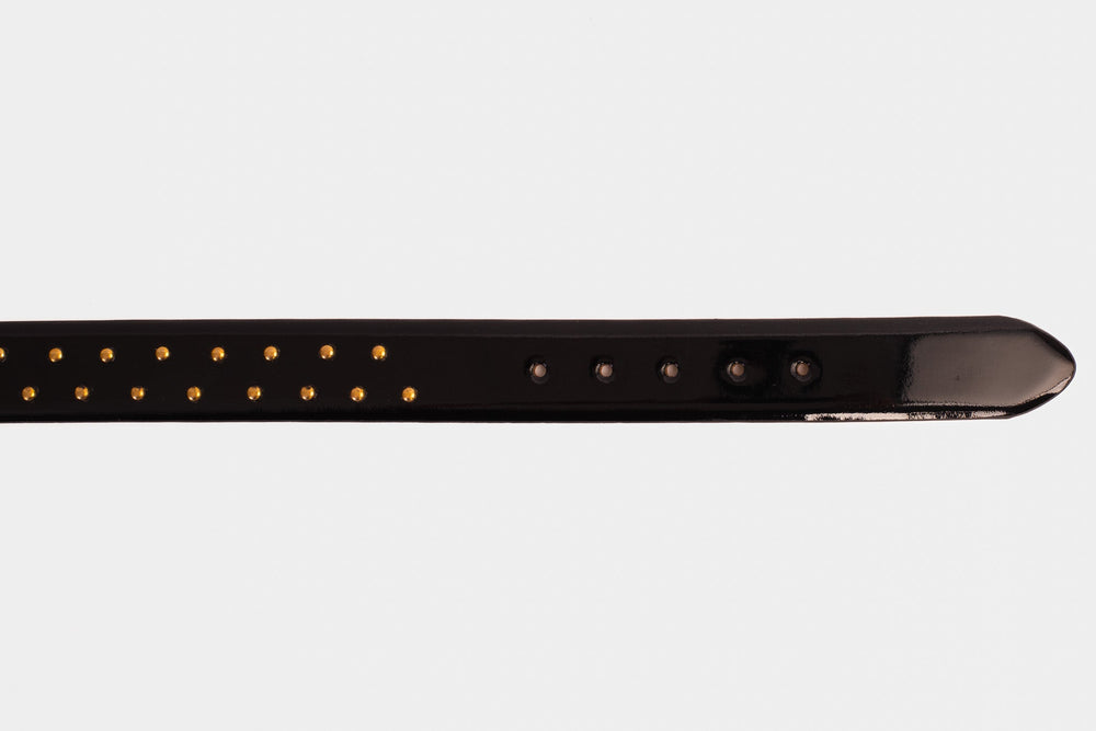 The Jupiter Black Patent Spike Leather Belt - Vinci Leather