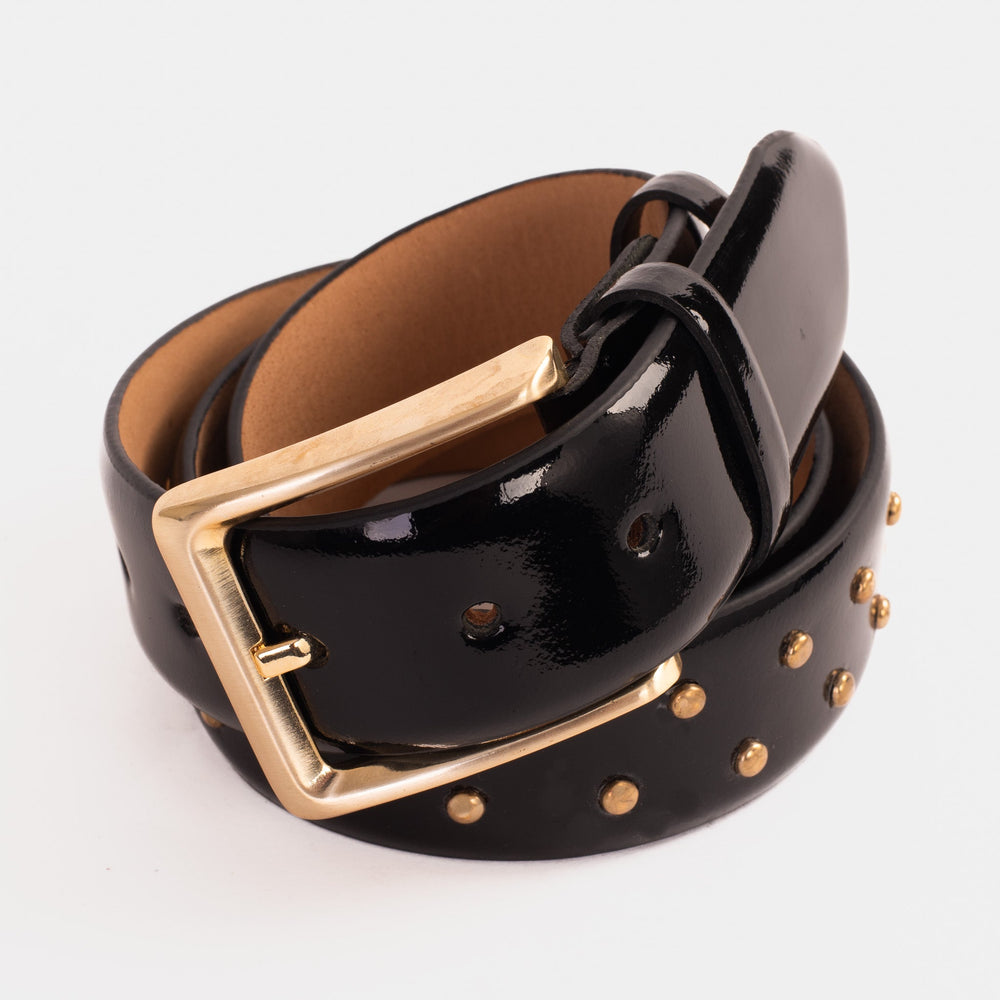 The Jupiter Black Patent Spike Leather Belt - Vinci Leather