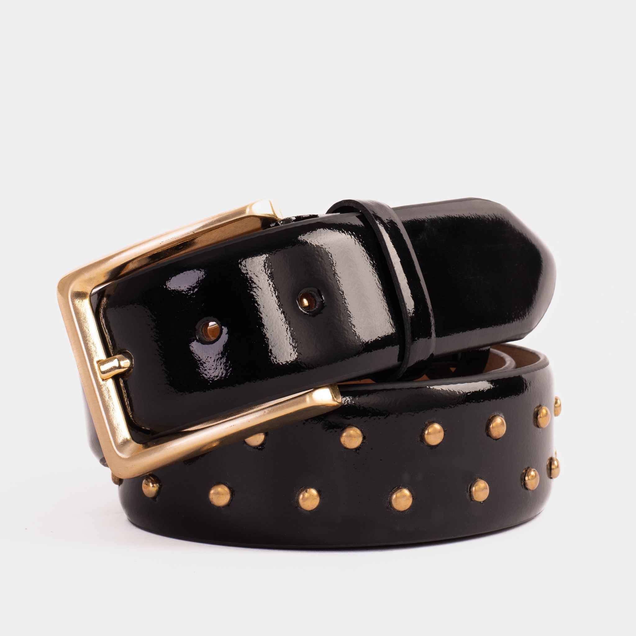 The Jupiter Black Patent Spike Leather Belt - Vinci Leather