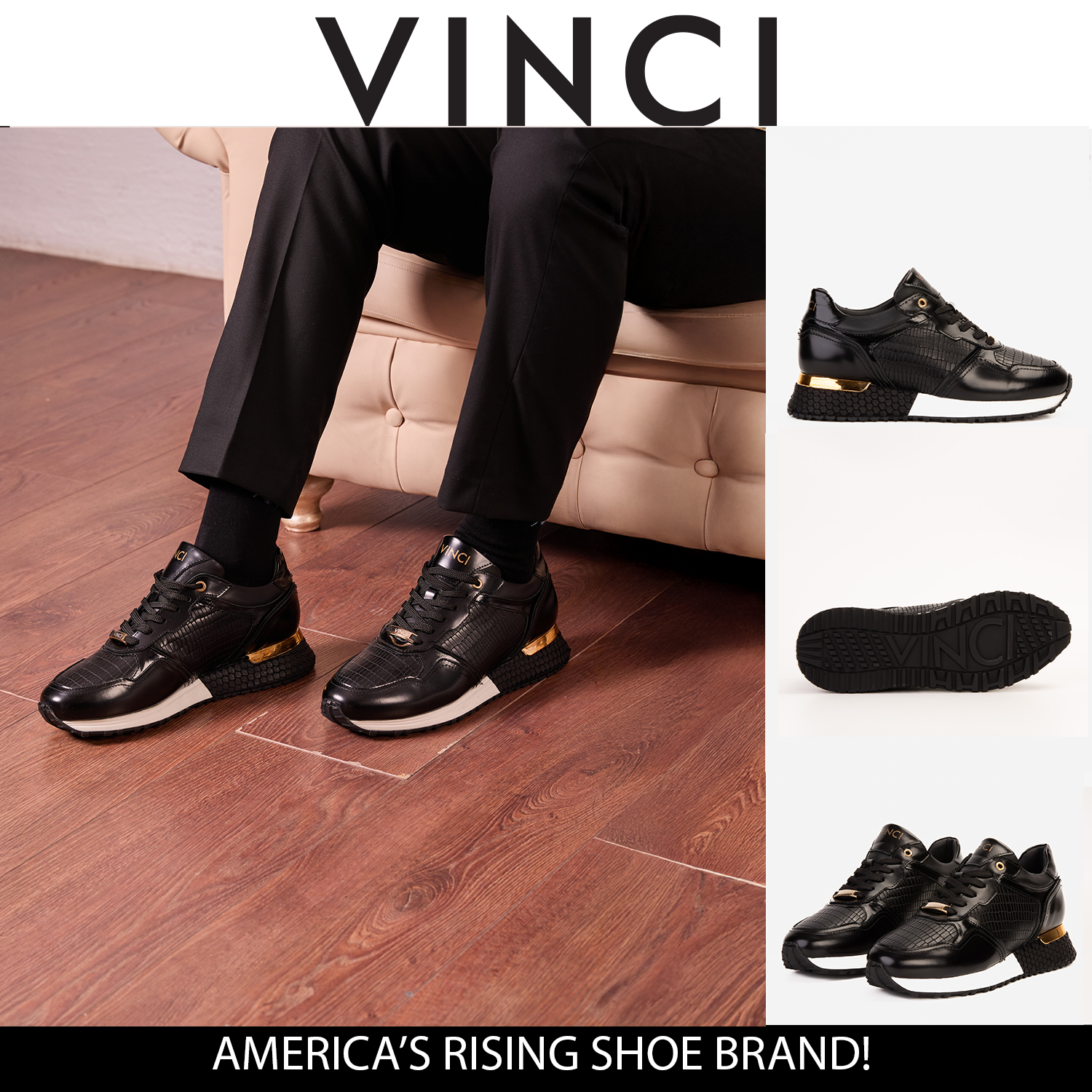 The Empire Black Leather Sneaker - Vinci Leather