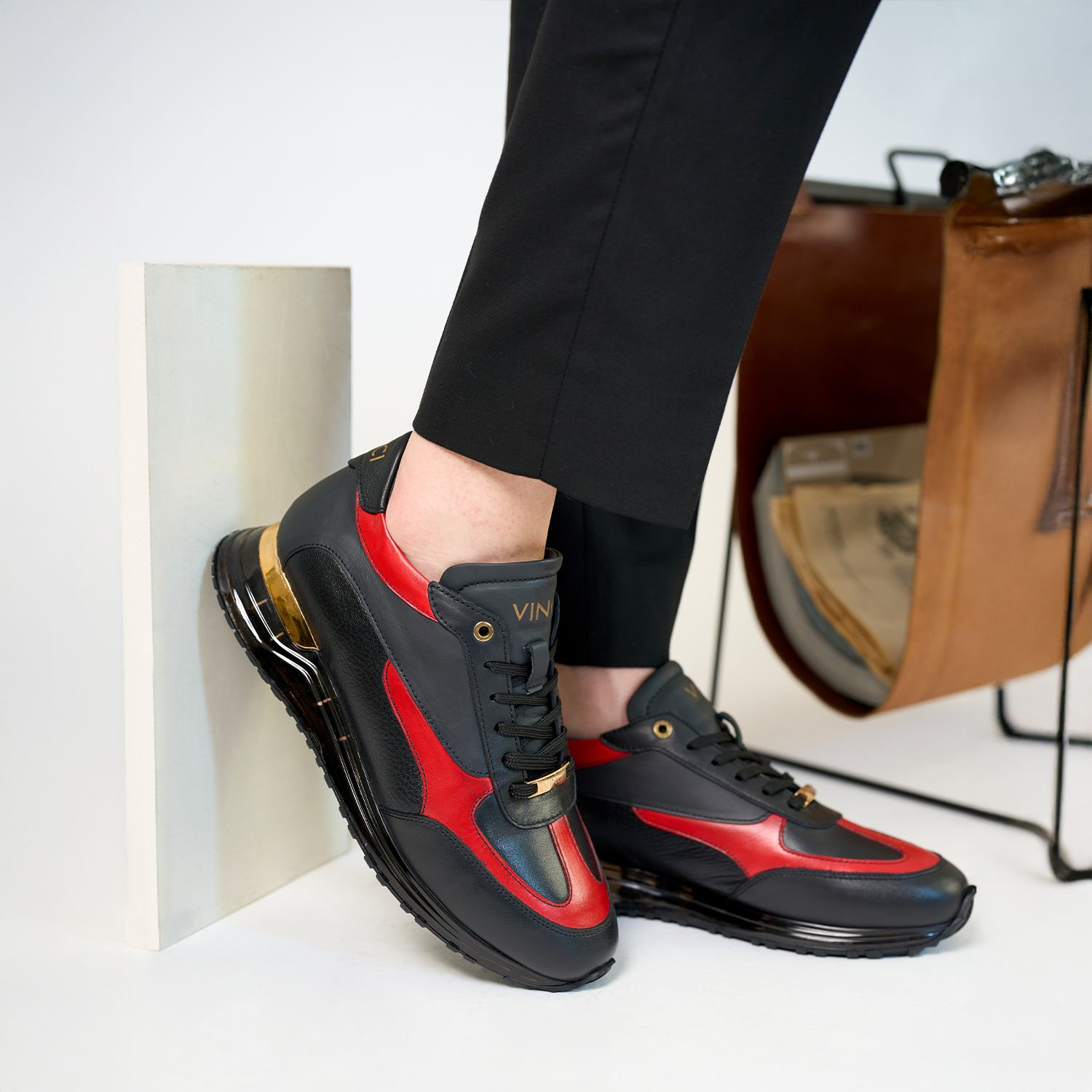 The Arda Black Red Leather Sneaker - Vinci Leather
