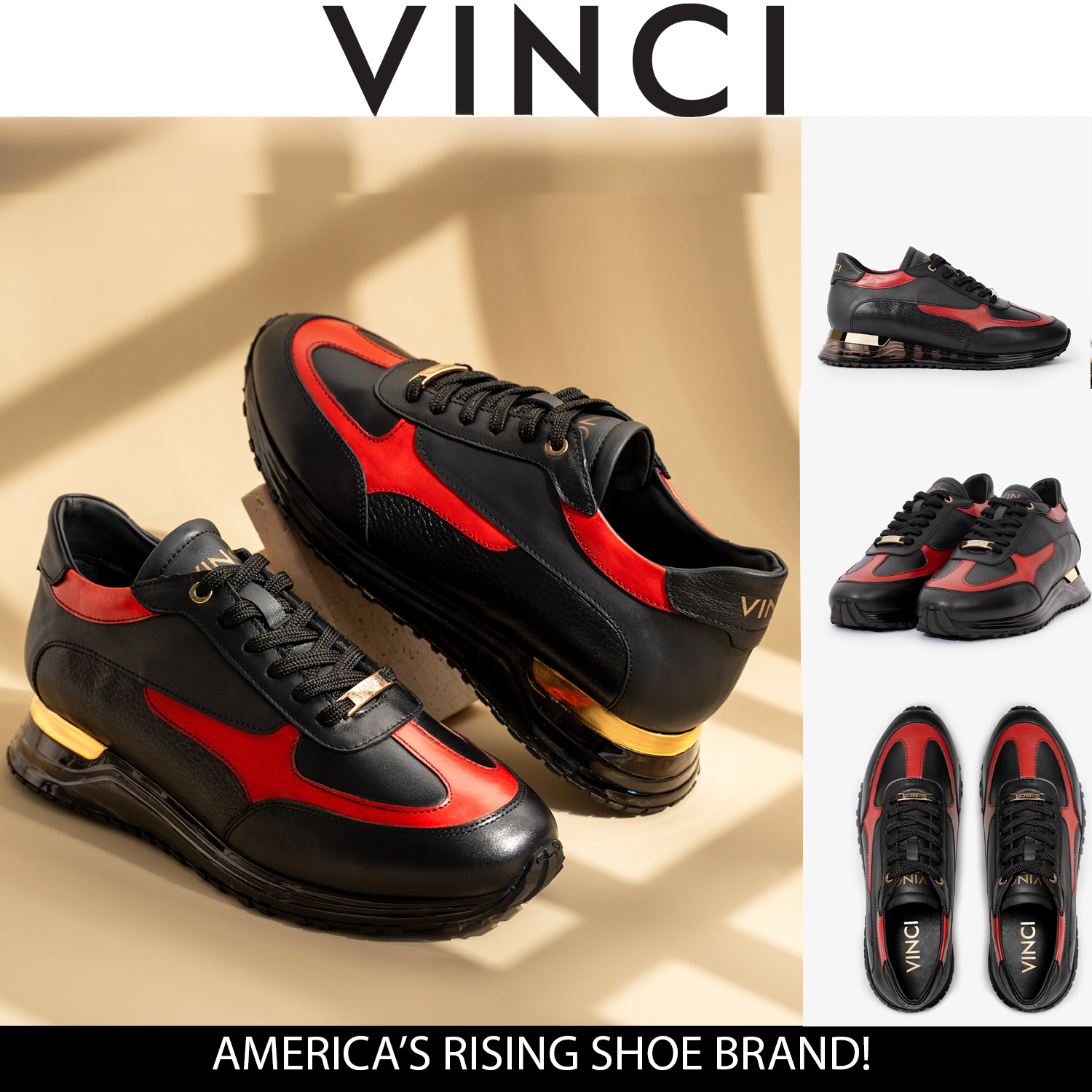 The Arda Black Red Leather Sneaker - Vinci Leather