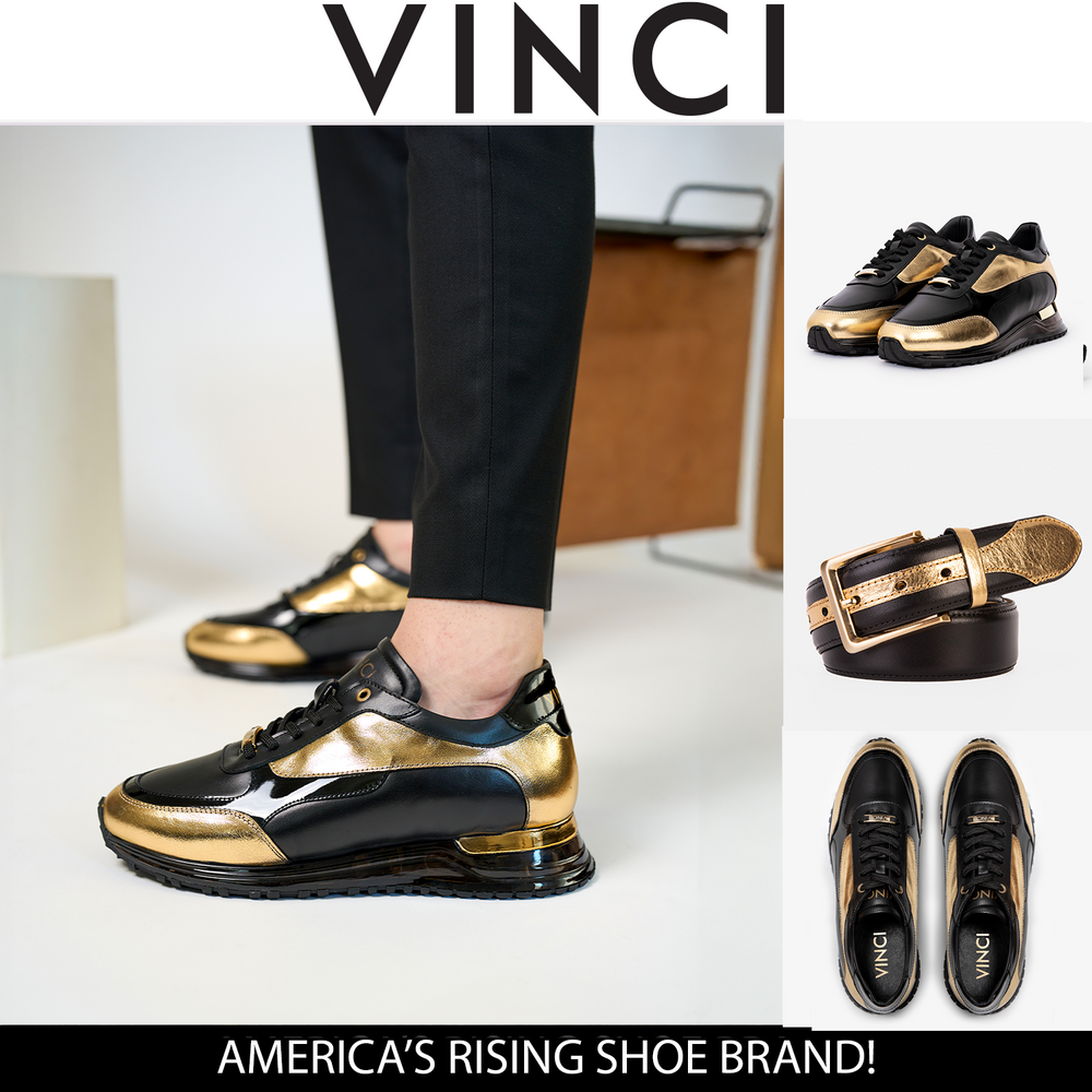 The Arda Black Gold Leather Sneaker - Vinci Leather
