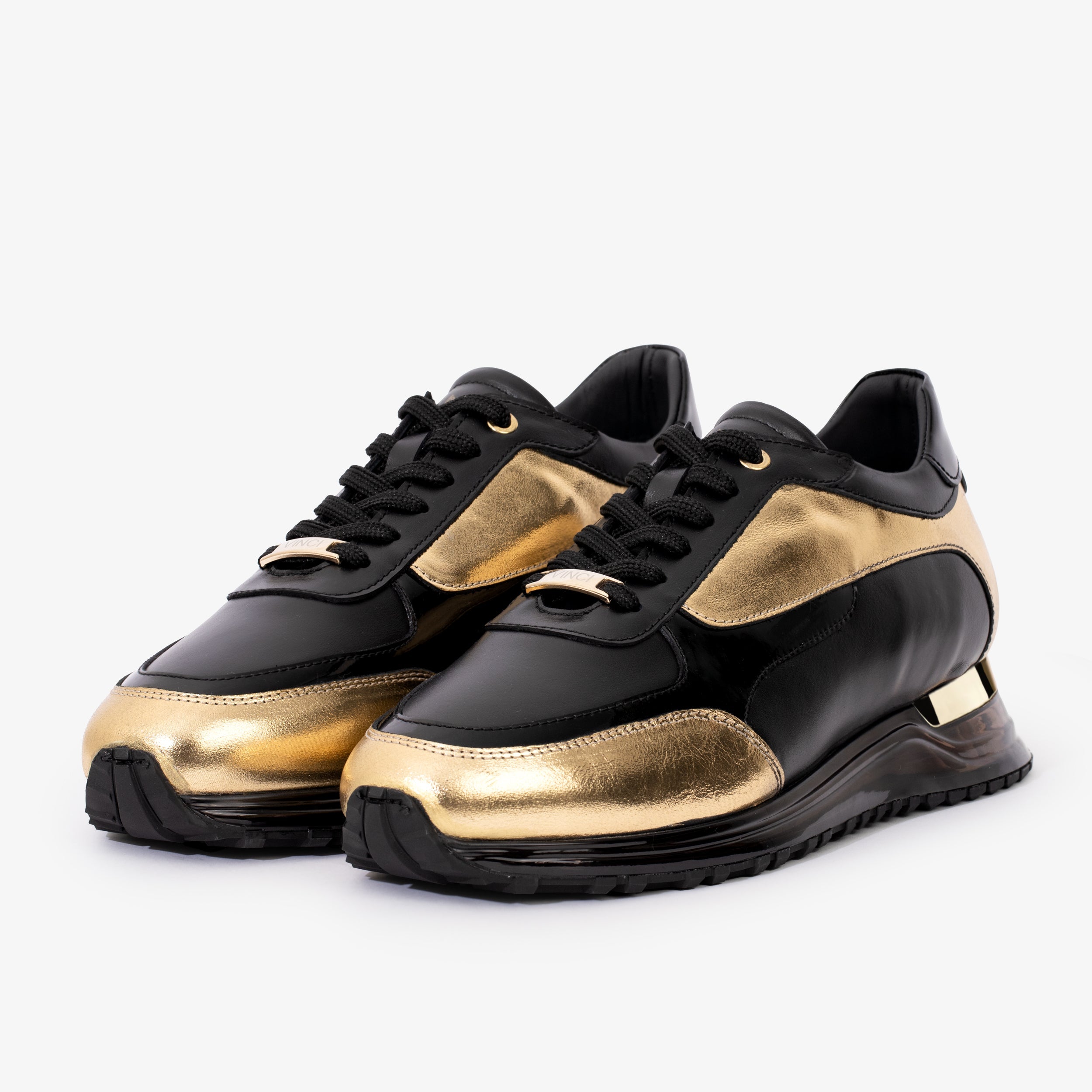 The Arda Black Gold Leather Sneaker - Vinci Leather