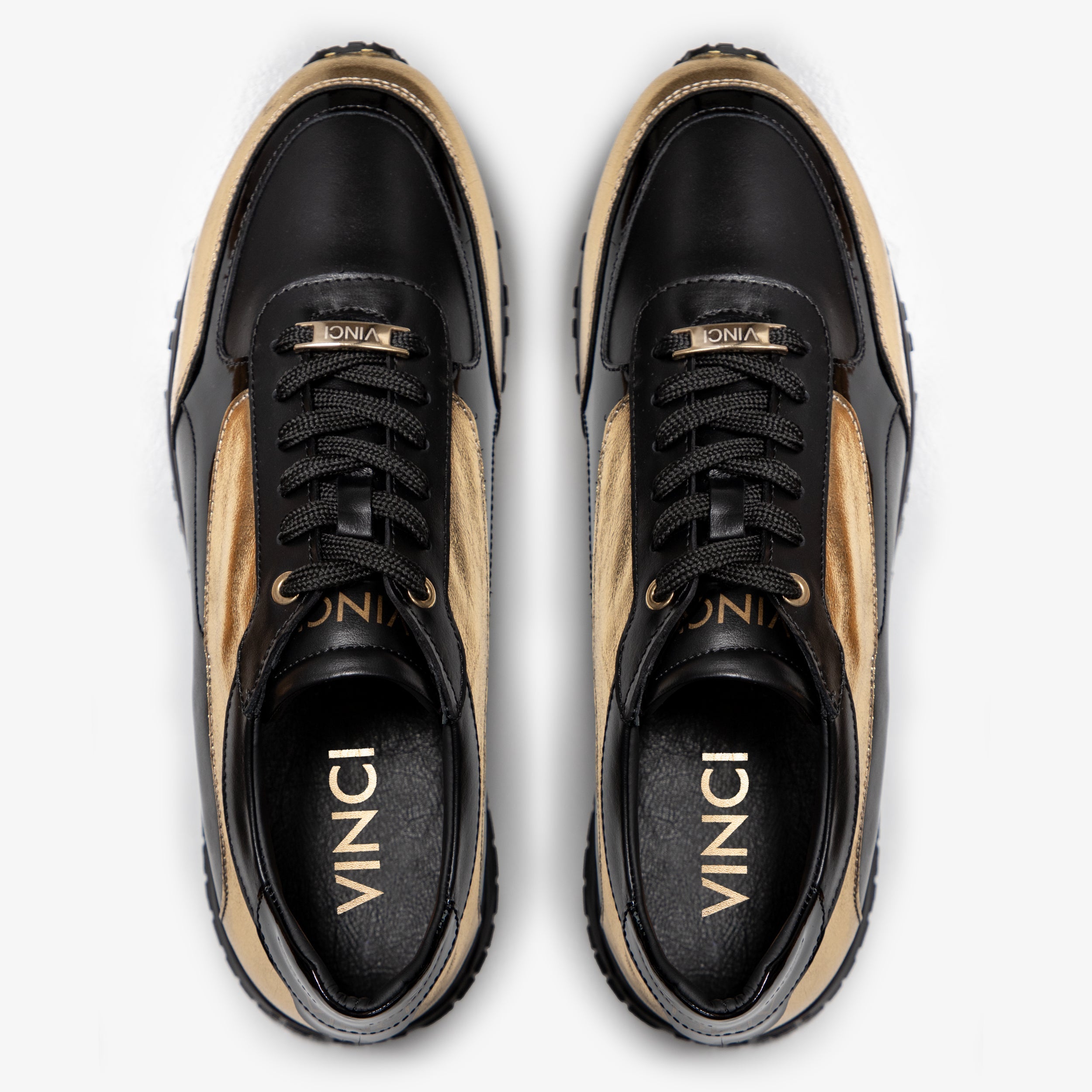 The Arda Black Gold Leather Sneaker - Vinci Leather