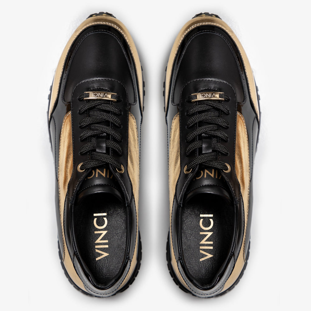 The Arda Black Gold Leather Sneaker - Vinci Leather