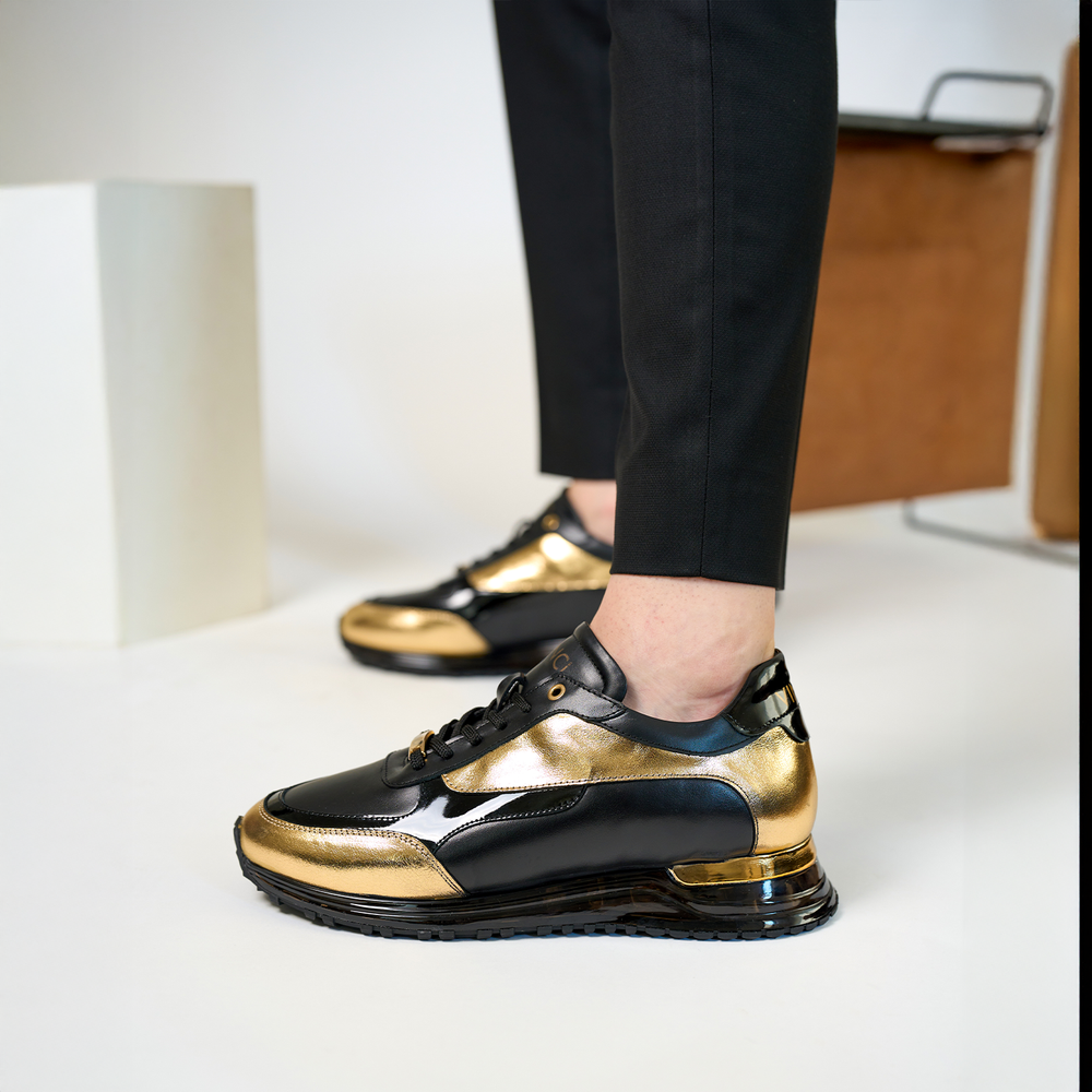 The Arda Black Gold Leather Sneaker - Vinci Leather