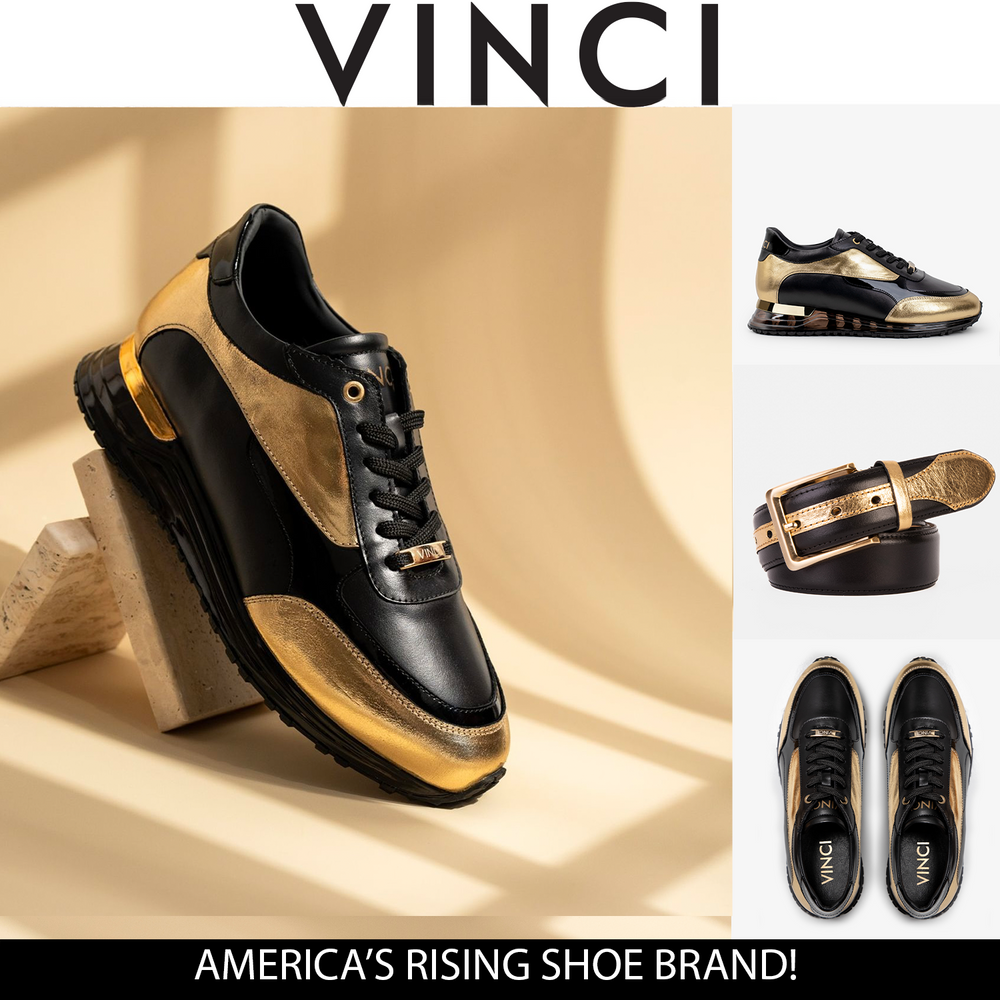 The Arda Black Gold Leather Sneaker - Vinci Leather