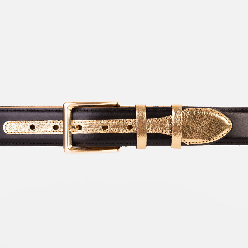 The Arda Black Gold Leather Belt - Vinci Leather