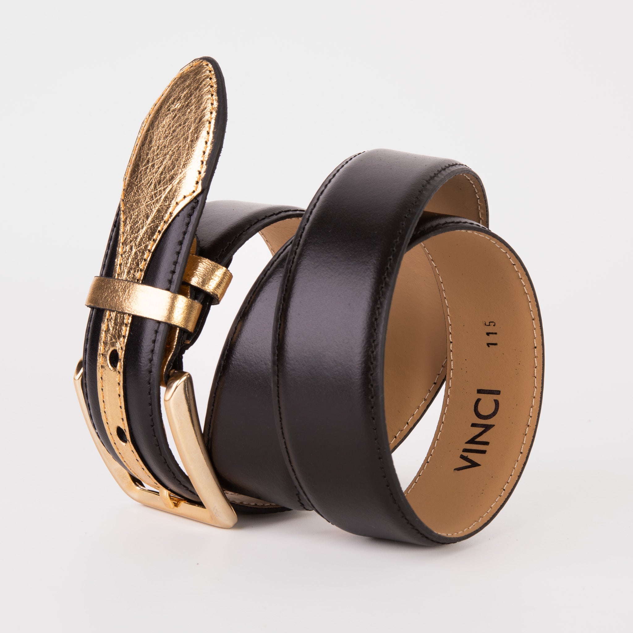 The Arda Black Gold Leather Belt - Vinci Leather