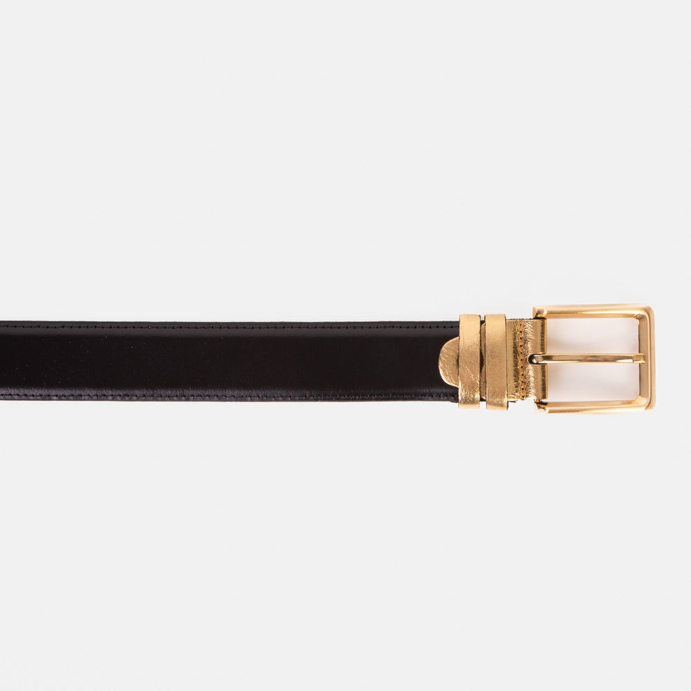 The Arda Black Gold Leather Belt - Vinci Leather