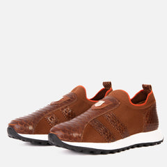 The Aslan Tan Knitted Leather Sneaker - Vinci Leather