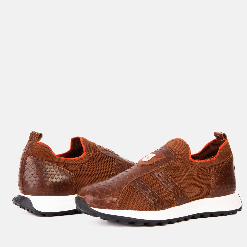The Aslan Tan Knitted Leather Sneaker - Vinci Leather