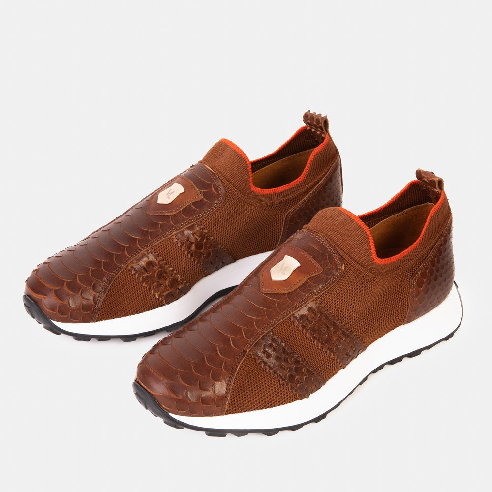 The Aslan Tan Knitted Leather Sneaker - Vinci Leather