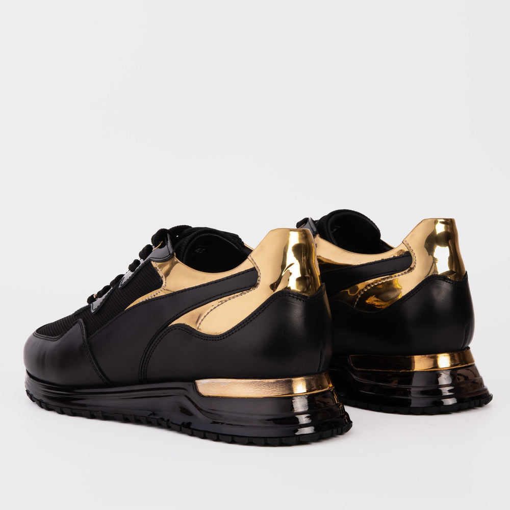 The Rialto Black Gold Leather Sneaker - Vinci Leather
