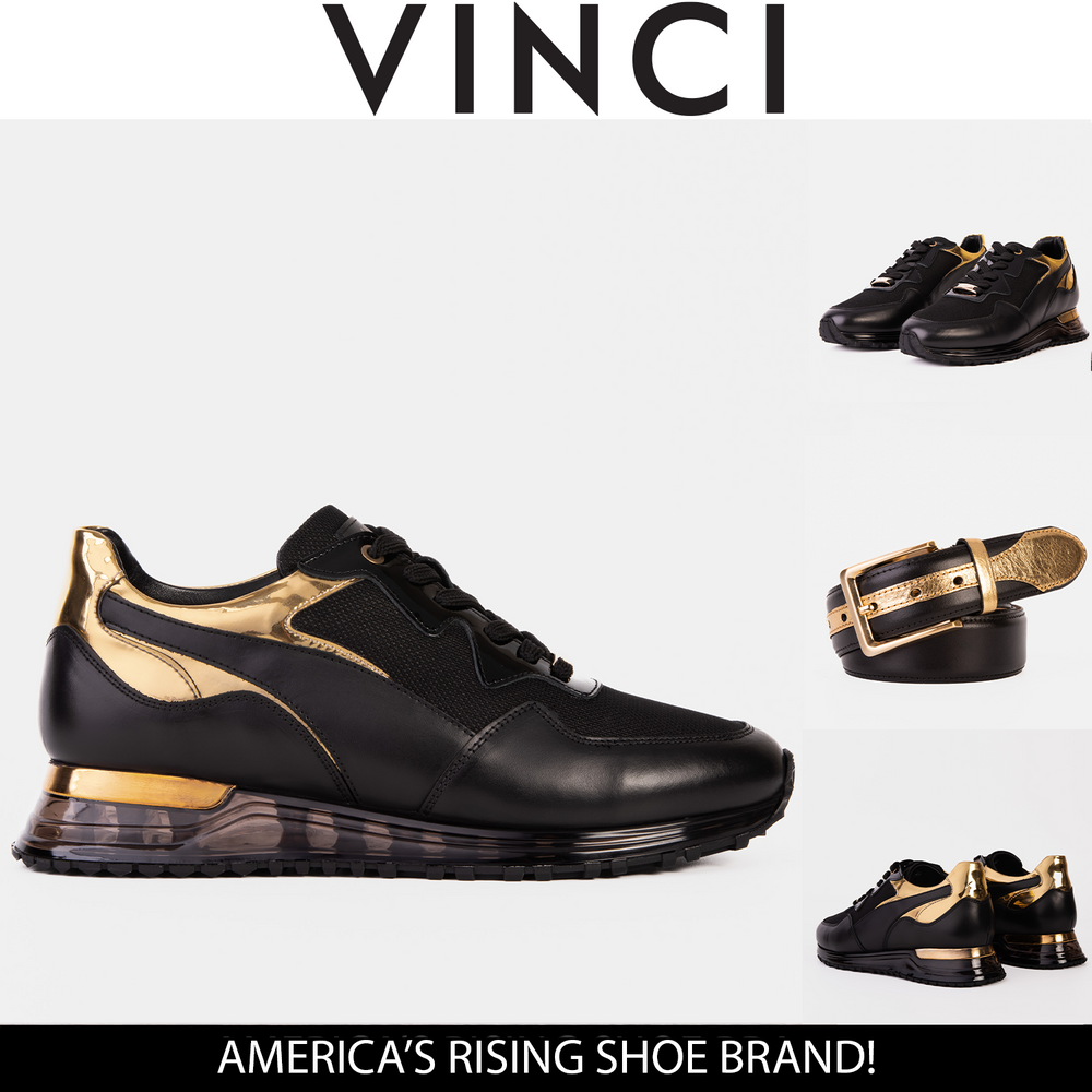The Rialto Black Gold Leather Sneaker - Vinci Leather
