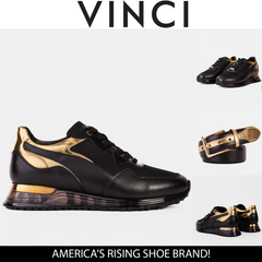 The Rialto Black Gold Leather Sneaker - Vinci Leather