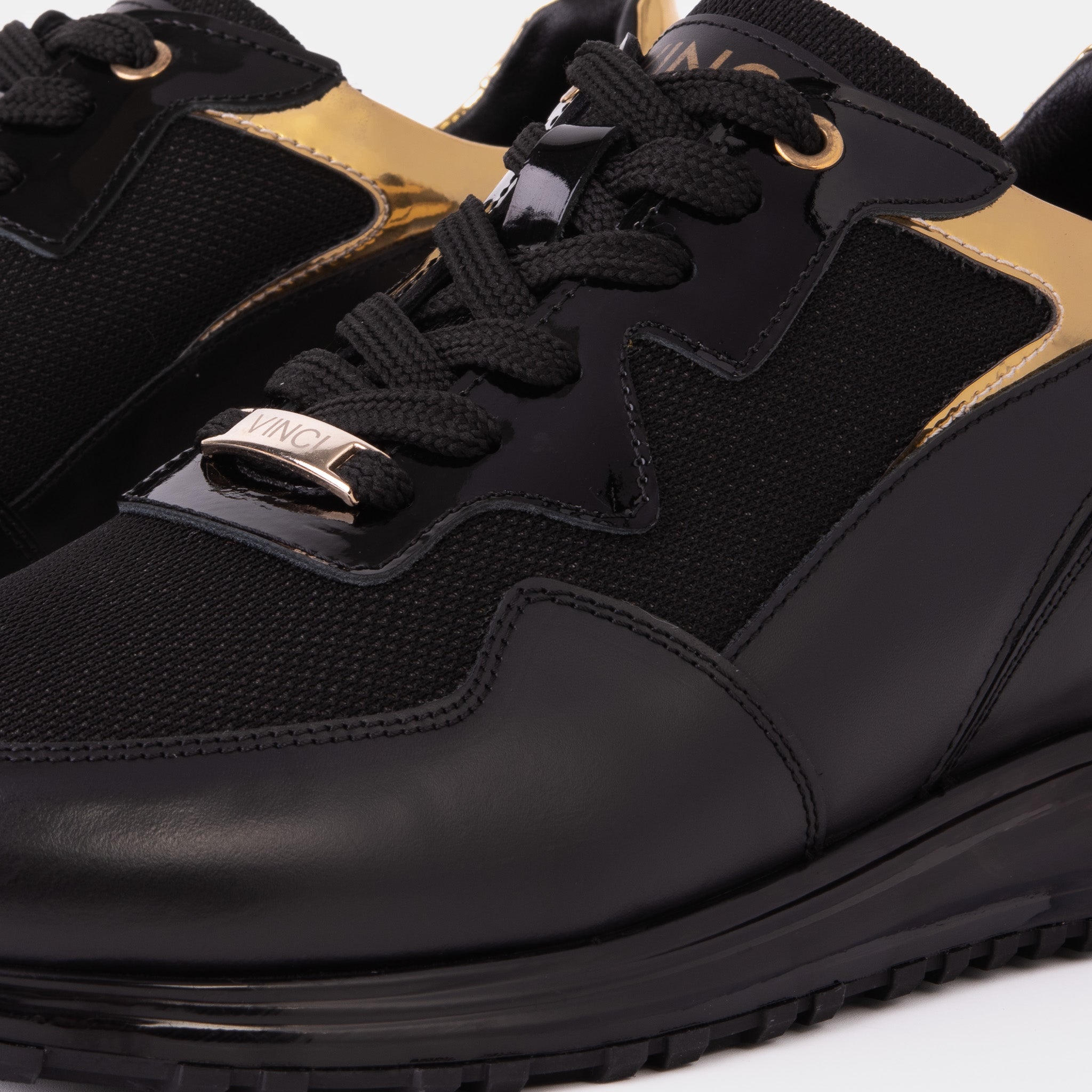 The Rialto Black Gold Leather Sneaker - Vinci Leather