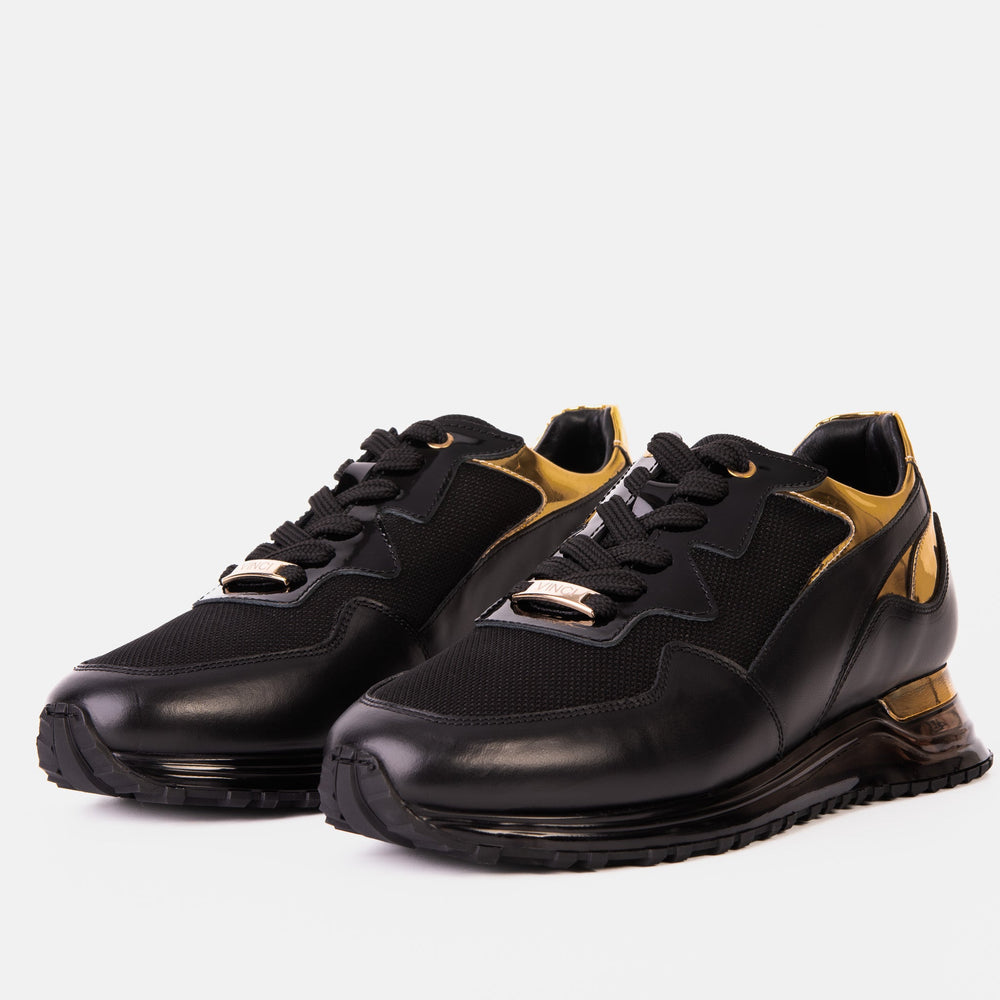 The Rialto Black Gold Leather Sneaker - Vinci Leather
