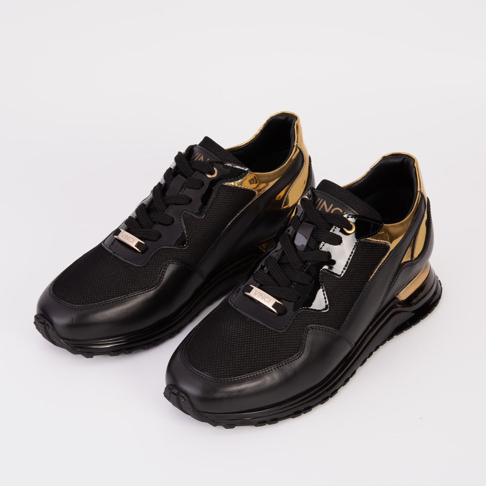 The Rialto Black Gold Leather Sneaker - Vinci Leather