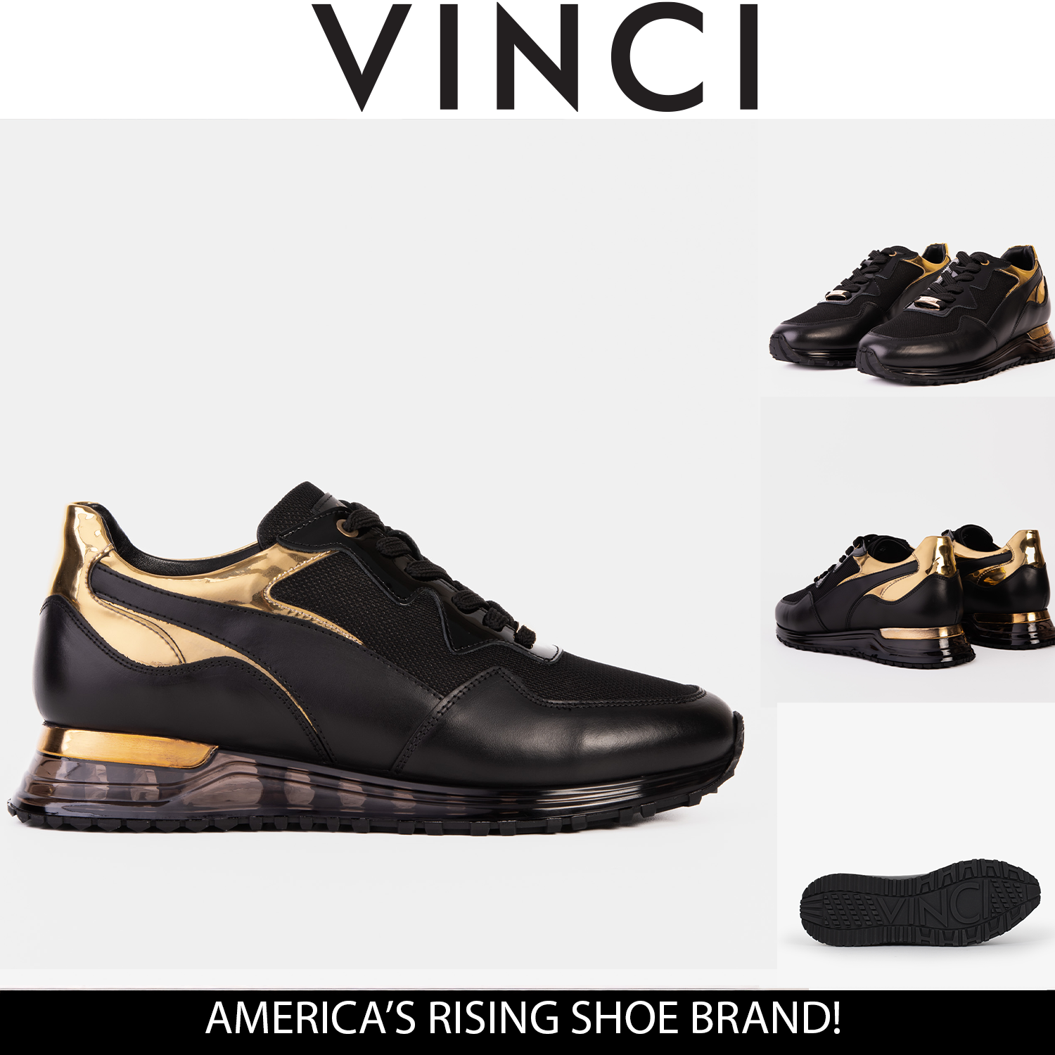 The Rialto Black Gold Leather Sneaker - Vinci Leather