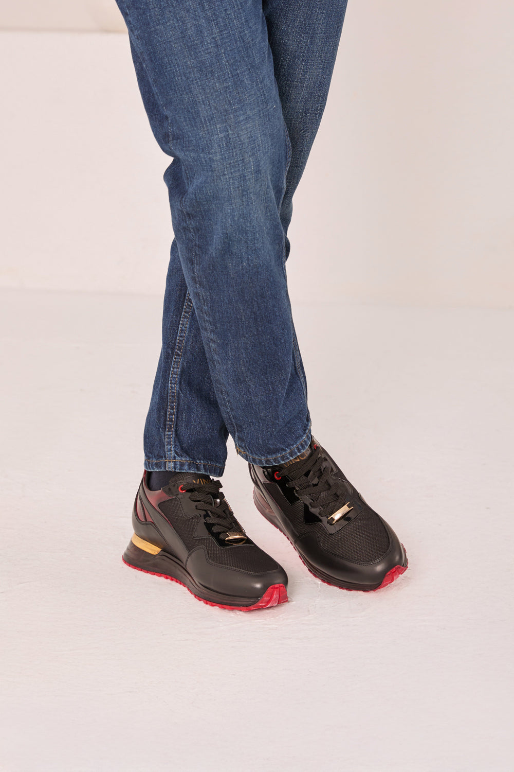 The Rialto Black Red Patent Leather Sneaker - Vinci Leather