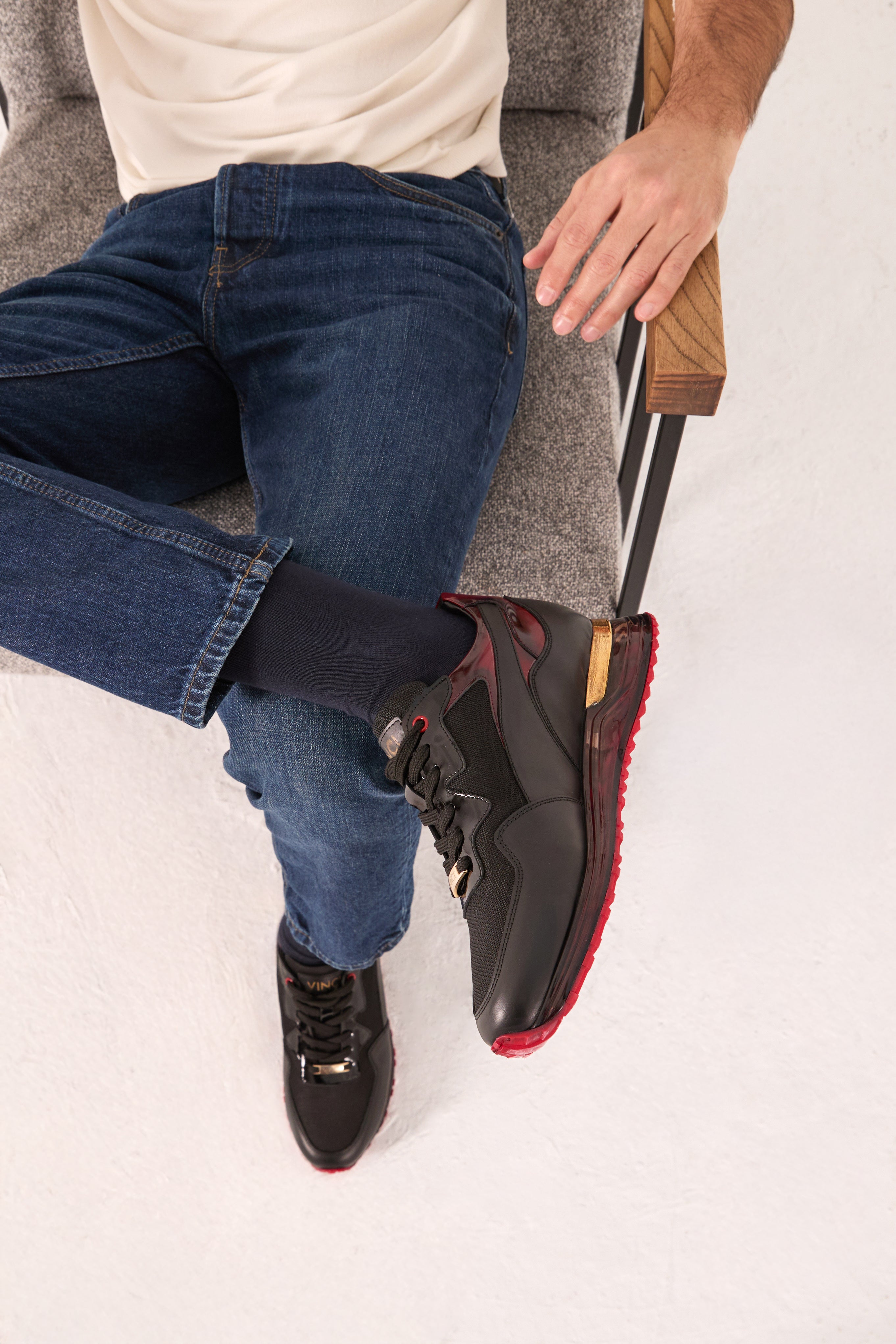 The Rialto Black Red Patent Leather Sneaker - Vinci Leather