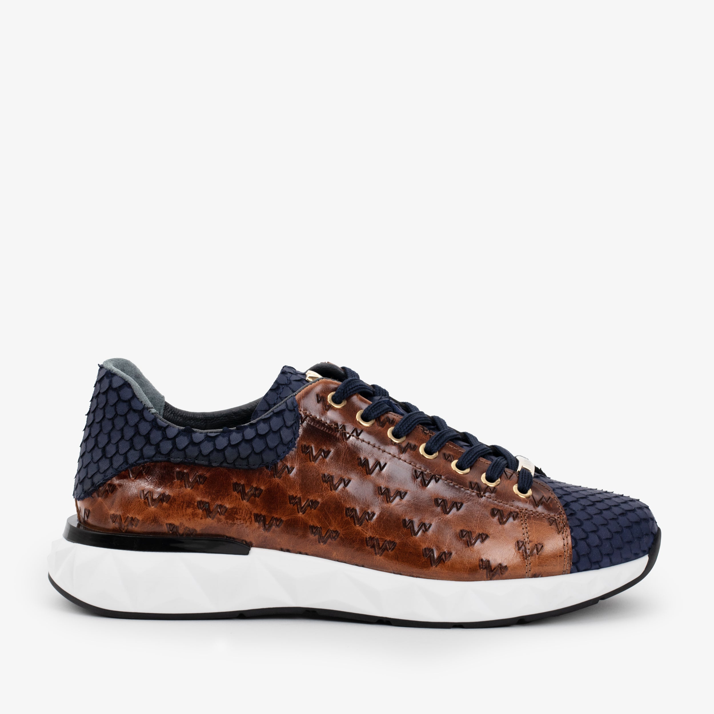 The Caesars Navy Tan Leather Sneaker - Vinci Leather
