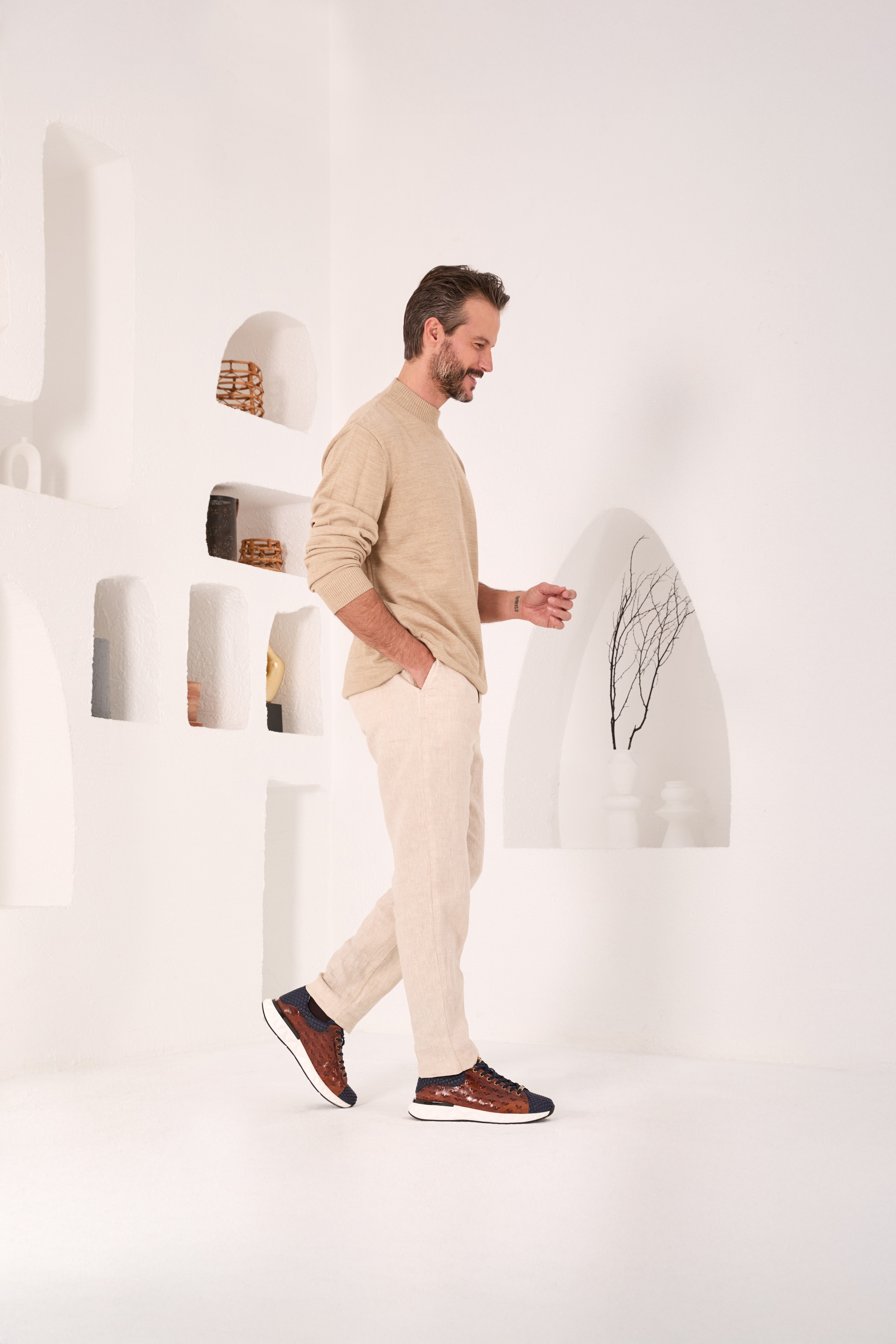 The Caesars Navy Tan Leather Sneaker - Vinci Leather